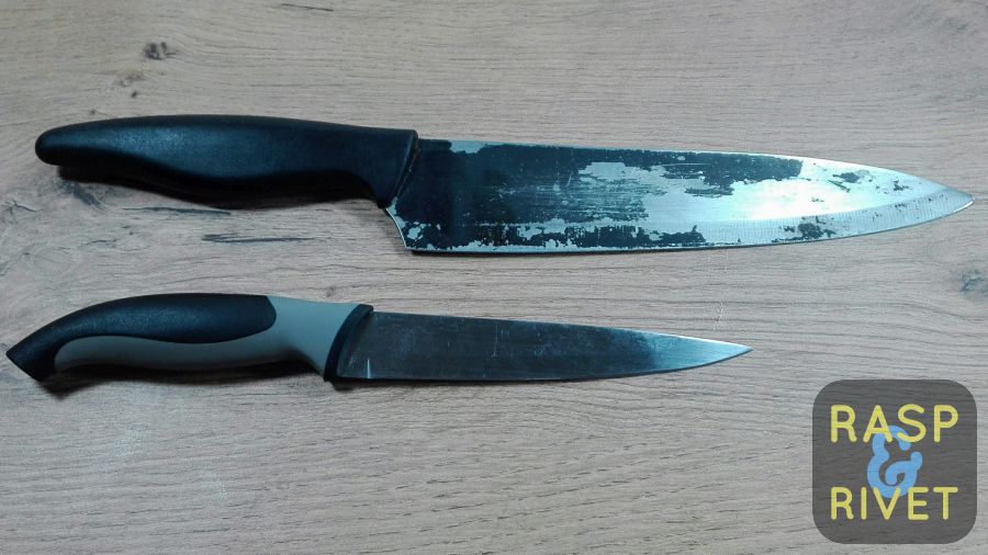 the chef's knife and steak knife i used for measuring the lansky's true sharpening angles
