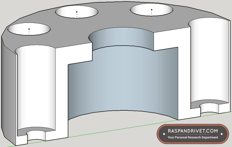 Sketchup screenshot of adaptor to use angle grinder hook and loop backing plate on Bosch ROS20VSC random orbit sander