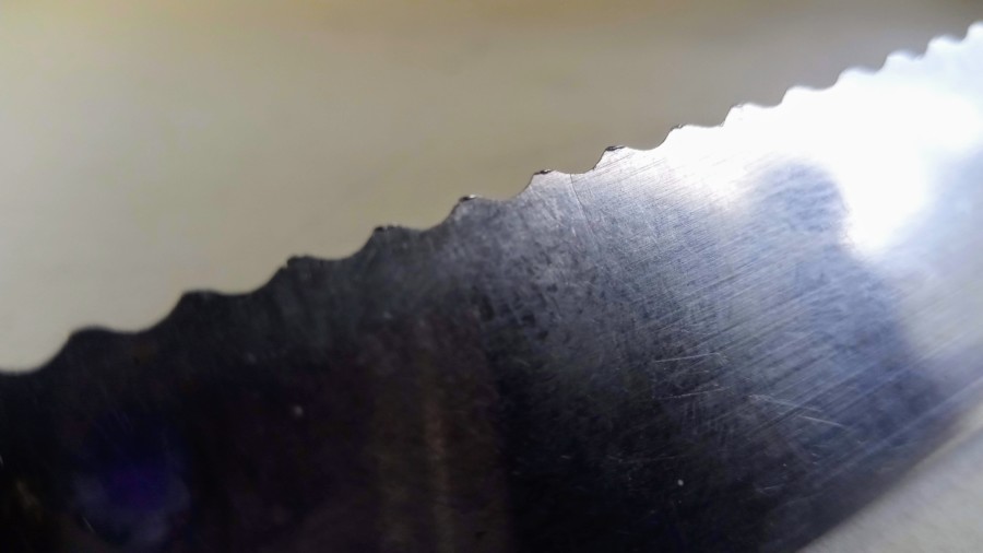 the serrated knife’s edge before sharpening