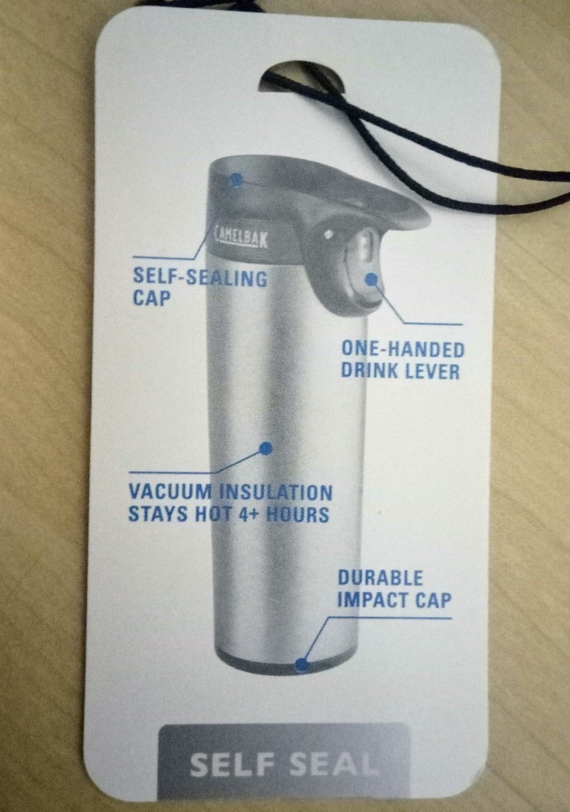 One of the tags that came with the CamelBak Forge. One of the tags that came with the CamelBak Forge.