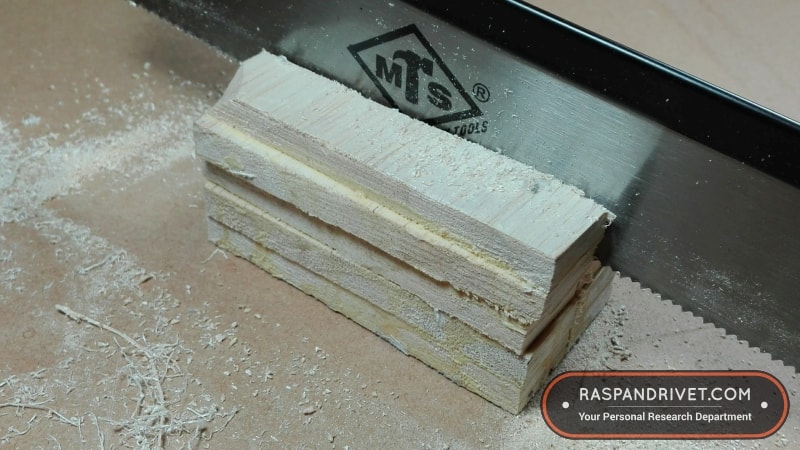 Almost halfway through the block of balsa wood with a cross cut using the standard saw. Almost halfway through the block of balsa wood with a cross cut using the standard saw.