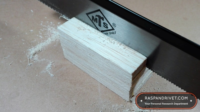 Almost halfway through the block of balsa wood with the standard saw. Almost halfway through the block of balsa wood with the standard saw.