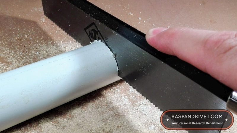 Halfway through the PVC with the standard saw. Halfway through the PVC with the standard saw.