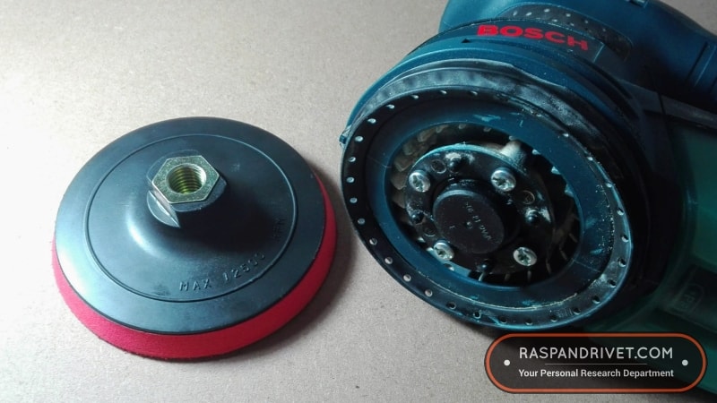 How to use a 125mm angle grinder hook-and-loop backing pad on a Bosch ROS20VSC.
