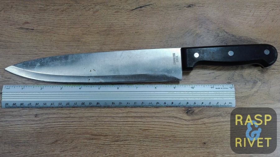 I found this huge Chef’s knife in a drawer in the kitchen. I found this huge Chef's knife in a drawer in the kitchen.