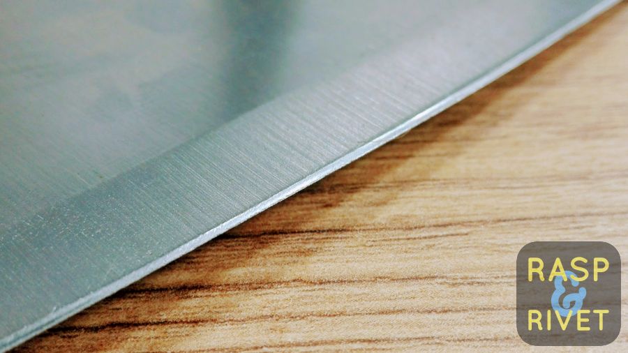 One of the meat cleaver’s edges after sharpening with the Lansky. One of the meat cleaver's edges after sharpening with the Lansky.