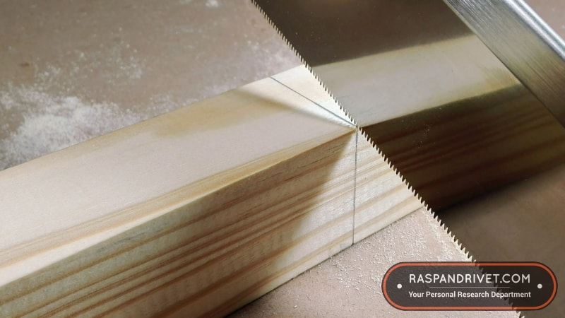 Starting a cross cut on pine wood with a dozuki. Starting a cross cut on pine wood with a dozuki.
