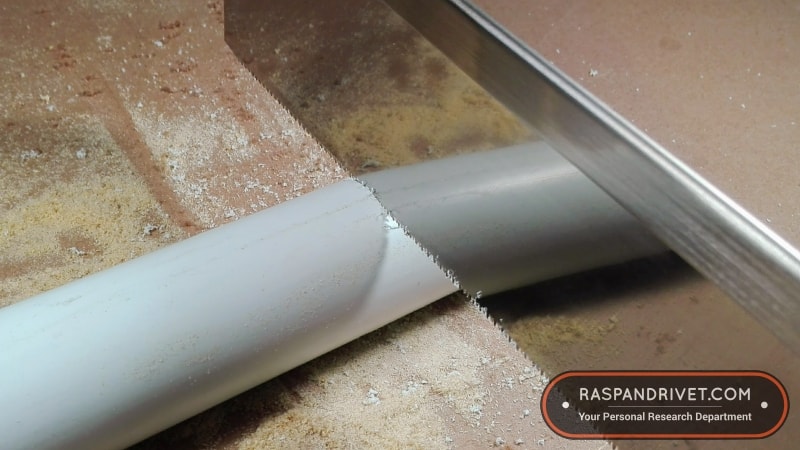 Starting a cut on PVC pipe with a dozuki. Starting a cut on PVC pipe with a dozuki.