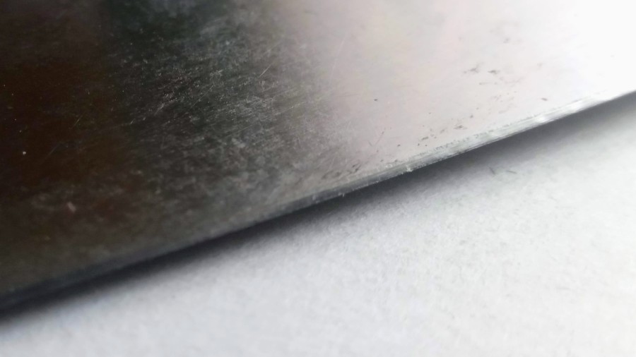 The Chef’s knife’s edge before sharpening. The Chef's knife's edge before sharpening.