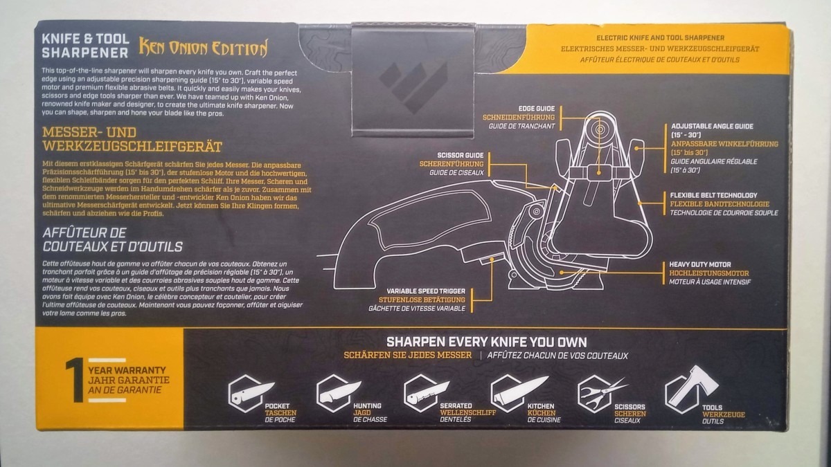 The rear of the Work Sharp Ken Onion edition box. The rear of the Work Sharp Ken Onion edition box.